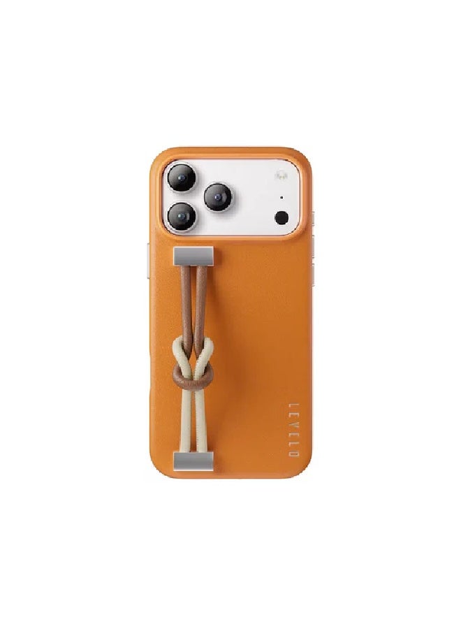 LEVELO Case For iPhone 17 Pro Polaris PU Leather - Orange - Image 1